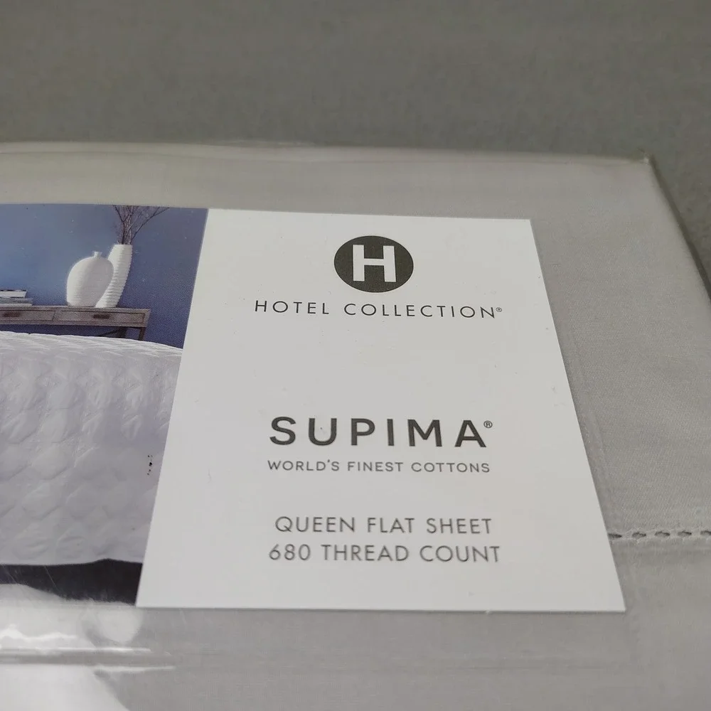 Hotel Collection Supima Cotton QUEEN Flat Sheet Gray‎ 680 Thread Count Soft New